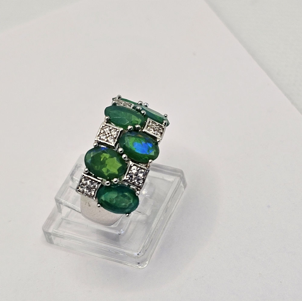 Natural Opal & White Zircon Ring in Sterling Silver! Size 7! - Picture 5 of 14